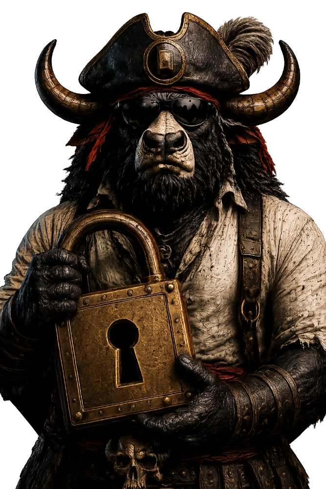 Captain Moosalot holding a large padlock