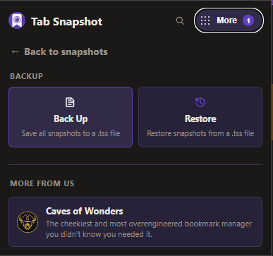 Cap Snapshot backup and restore screen